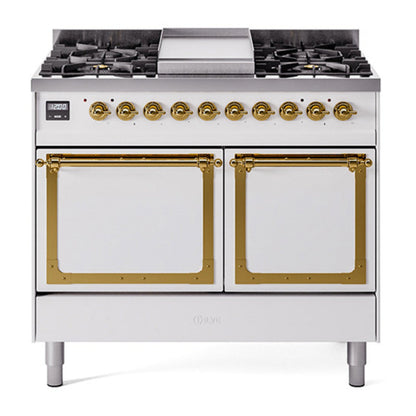 ILVE Nostalgie II Noblesse 40" White Dual Fuel Range with 6 Burners and Griddle Solid Door Natural Gas