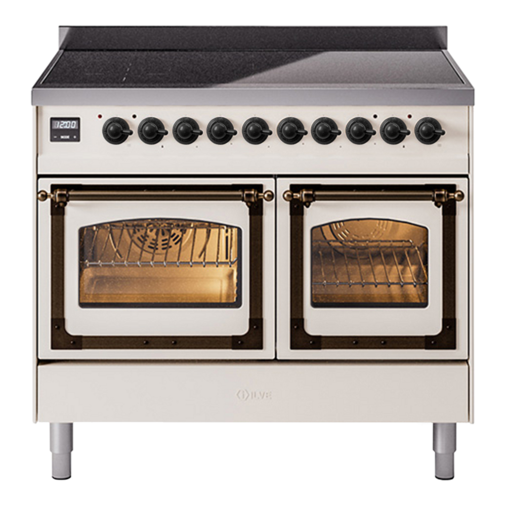 ILVE Nostalgie II Noblesse 40" Antique White Induction Range with 6 Elements Triple Glass Door