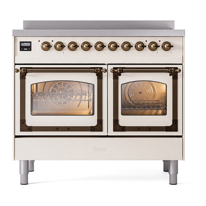ILVE Nostalgie II Noblesse 40" Antique White Induction Range with 6 Elements Triple Glass Door