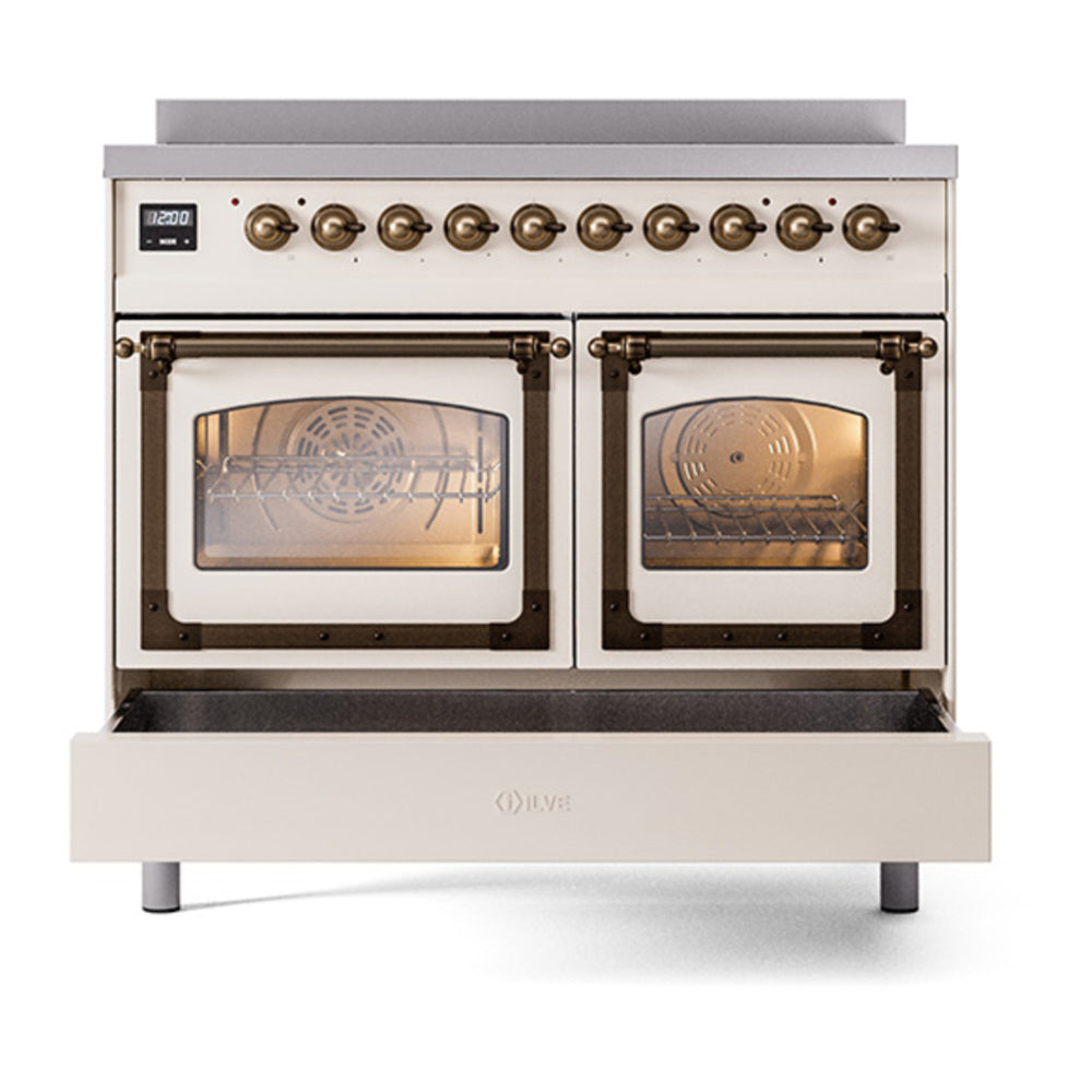 ILVE Nostalgie II Noblesse 40" Antique White Induction Range with 6 Elements Triple Glass Door