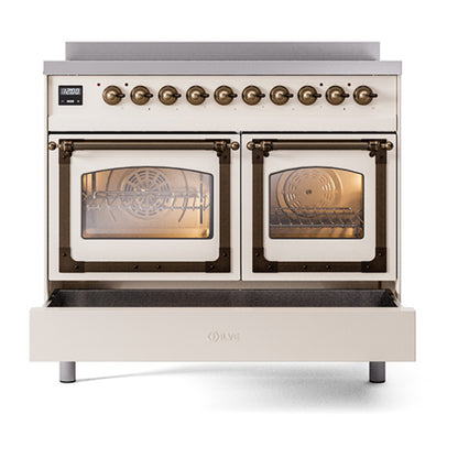 ILVE Nostalgie II Noblesse 40" Antique White Induction Range with 6 Elements Triple Glass Door