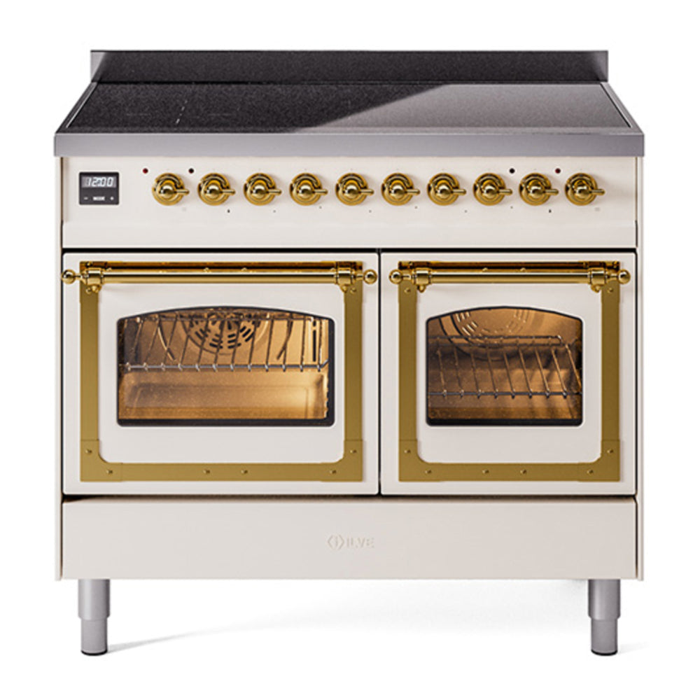 ILVE Nostalgie II Noblesse 40" Antique White Induction Range with 6 Elements Triple Glass Door