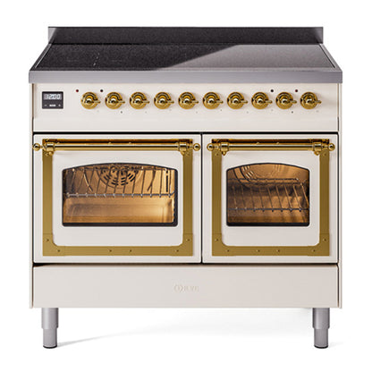 ILVE Nostalgie II Noblesse 40" Antique White Induction Range with 6 Elements Triple Glass Door