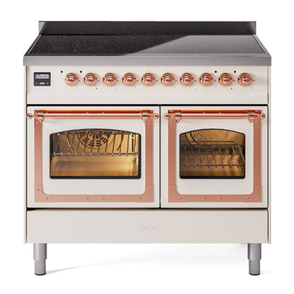ILVE Nostalgie II Noblesse 40" Antique White Induction Range with 6 Elements Triple Glass Door