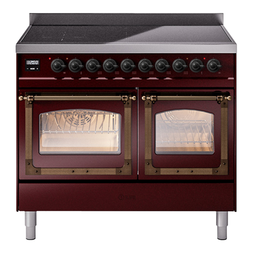 ILVE Nostalgie II Noblesse 40" Burgundy Induction Range with 6 Elements Triple Glass Door