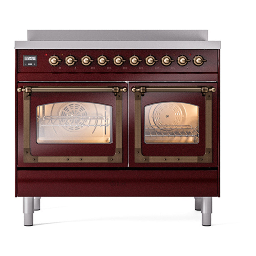 ILVE Nostalgie II Noblesse 40" Burgundy Induction Range with 6 Elements Triple Glass Door