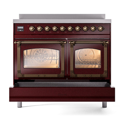 ILVE Nostalgie II Noblesse 40" Burgundy Induction Range with 6 Elements Triple Glass Door