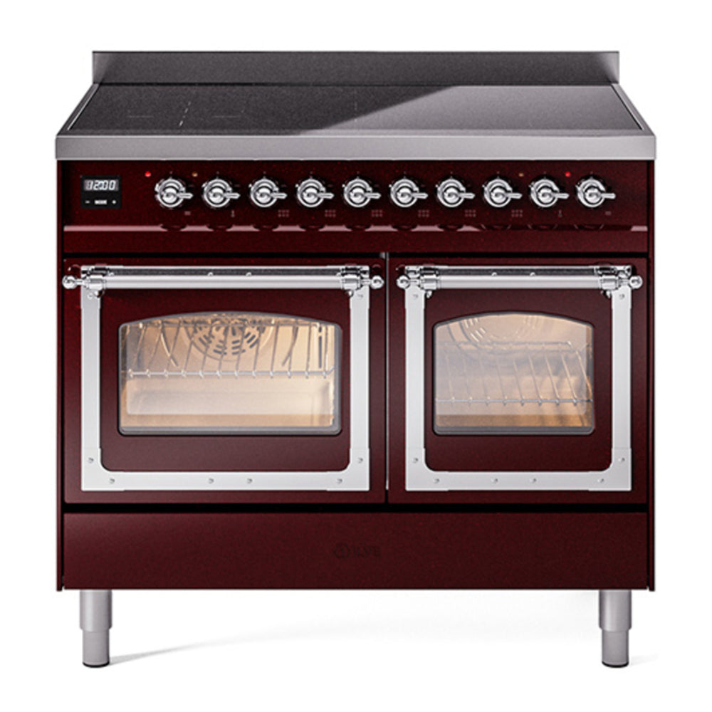 ILVE Nostalgie II Noblesse 40" Burgundy Induction Range with 6 Elements Triple Glass Door