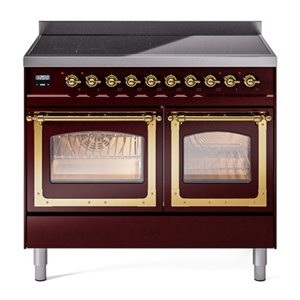 ILVE Nostalgie II Noblesse 40" Burgundy Induction Range with 6 Elements Triple Glass Door