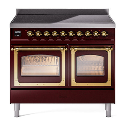 ILVE Nostalgie II Noblesse 40" Burgundy Induction Range with 6 Elements Triple Glass Door