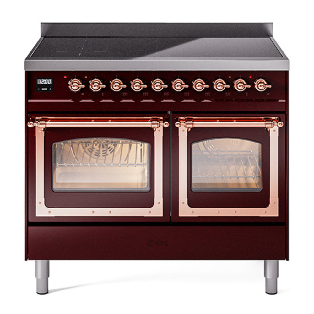 ILVE Nostalgie II Noblesse 40" Burgundy Induction Range with 6 Elements Triple Glass Door