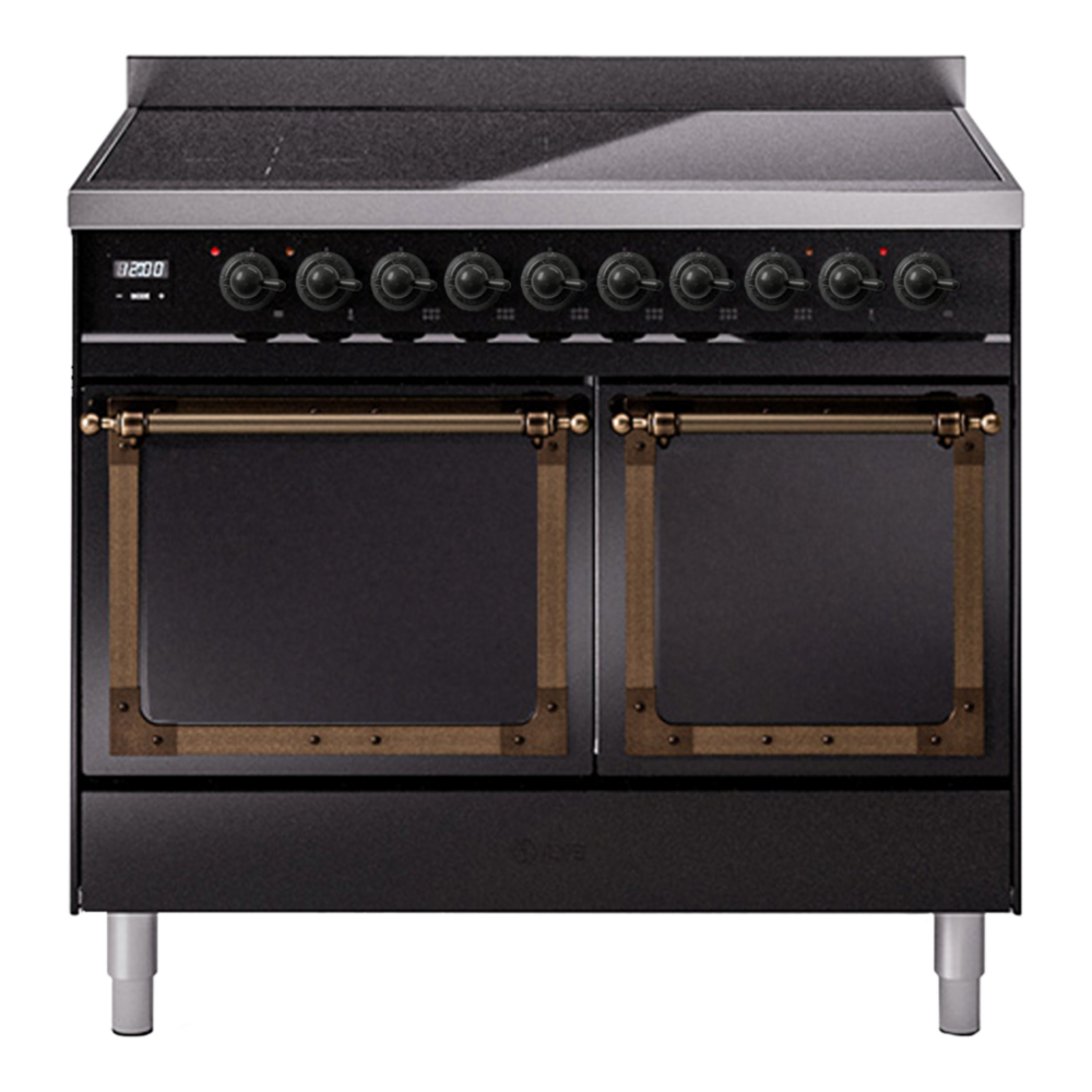 ILVE Nostalgie II Noblesse 40" Glossy Black Induction Range with 6 Elements Solid Door