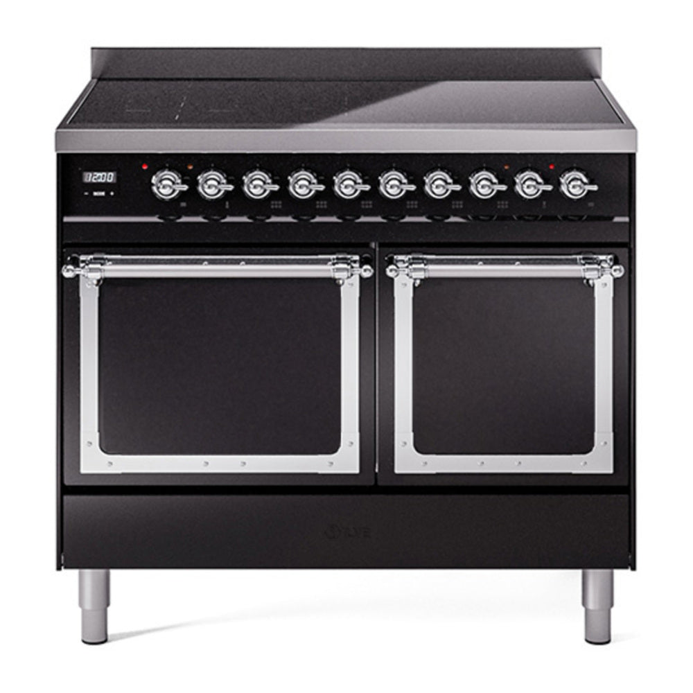 ILVE Nostalgie II Noblesse 40" Glossy Black Induction Range with 6 Elements Solid Door