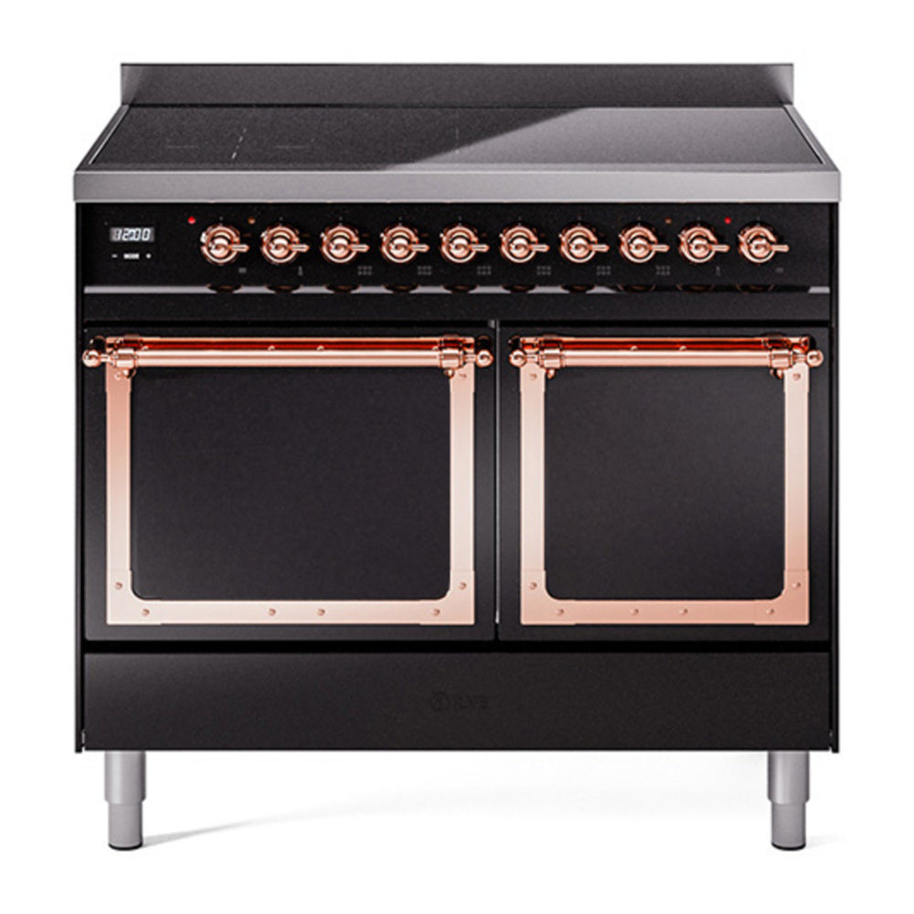 ILVE Nostalgie II Noblesse 40" Glossy Black Induction Range with 6 Elements Solid Door