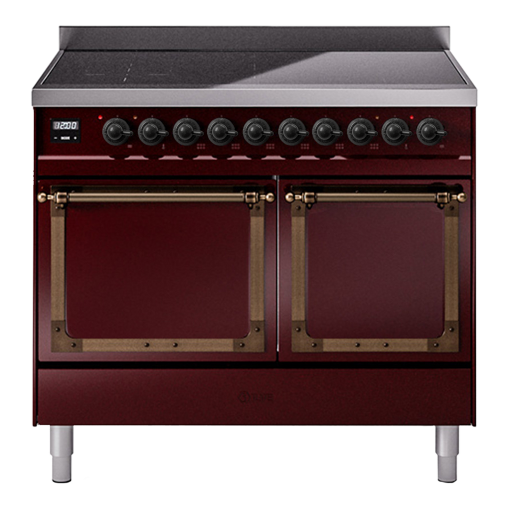 ILVE Nostalgie II Noblesse 40" Burgundy Induction Range with 6 Elements Solid Door
