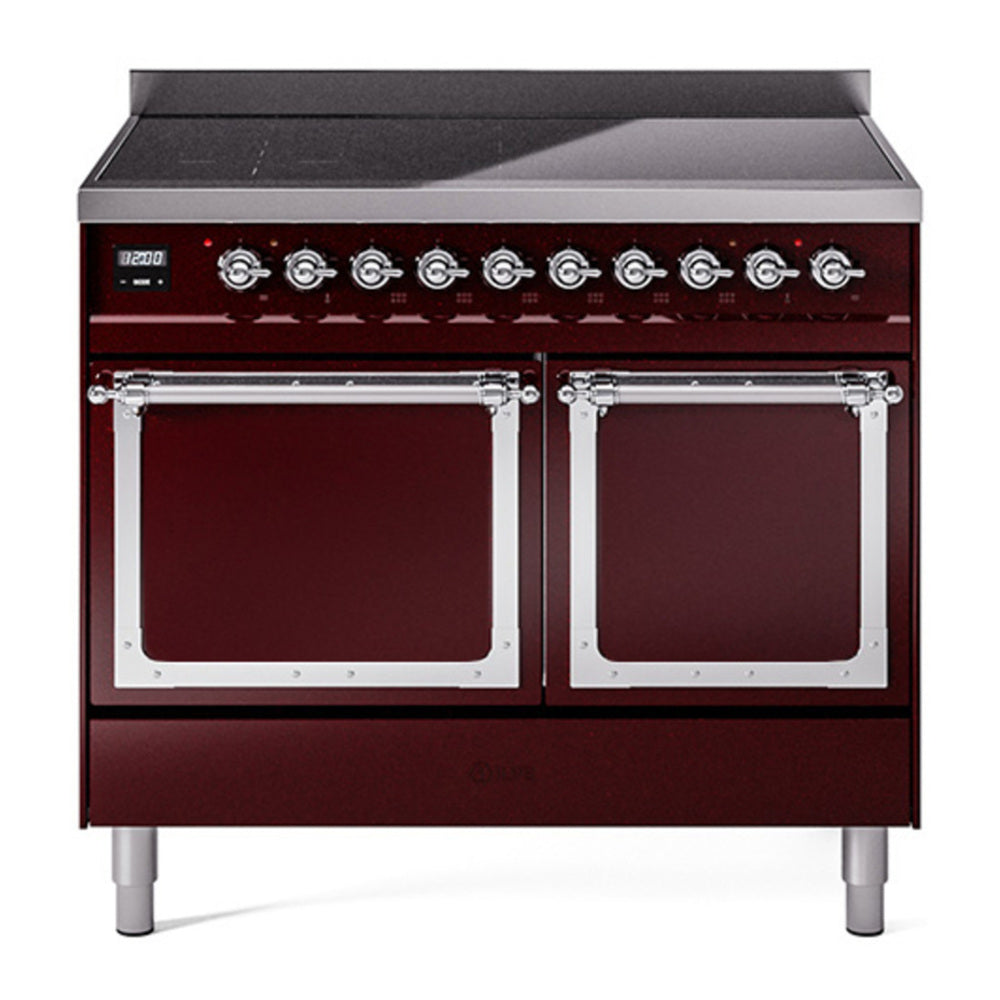 ILVE Nostalgie II Noblesse 40" Burgundy Induction Range with 6 Elements Solid Door