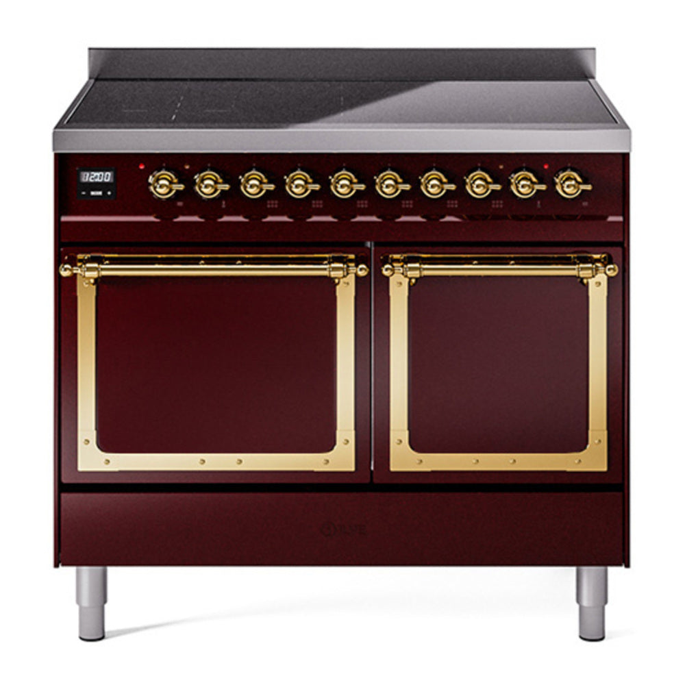 ILVE Nostalgie II Noblesse 40" Burgundy Induction Range with 6 Elements Solid Door