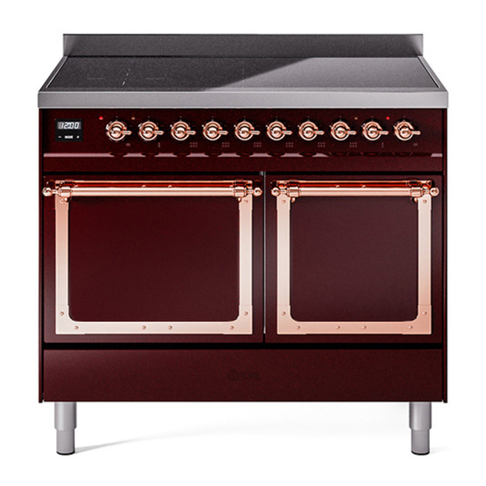 ILVE Nostalgie II Noblesse 40" Burgundy Induction Range with 6 Elements Solid Door