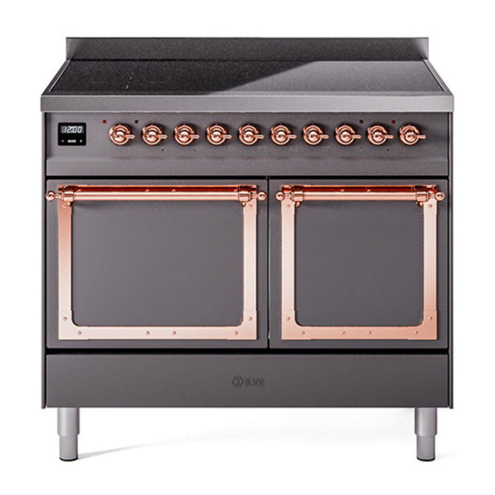 ILVE Nostalgie II Noblesse 40" Graphite Matte Induction Range with 6 Elements Solid Door