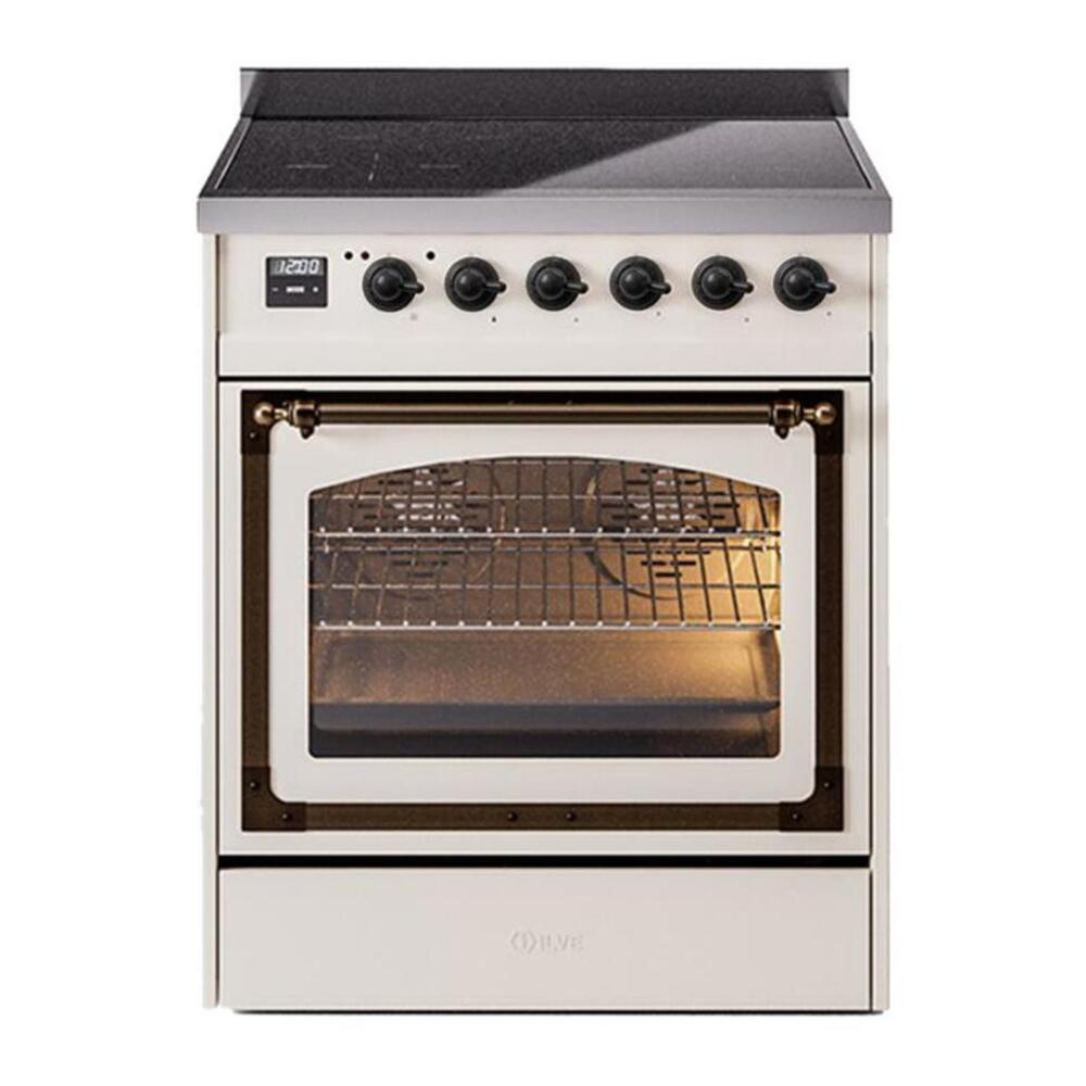 ILVE Nostalgie II Noblesse 30" Antique White Induction Range with 4 Elements Triple Glass Door