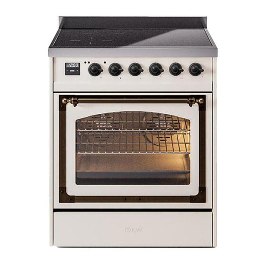 ILVE Nostalgie II Noblesse 30" Antique White Induction Range with 4 Elements Triple Glass Door
