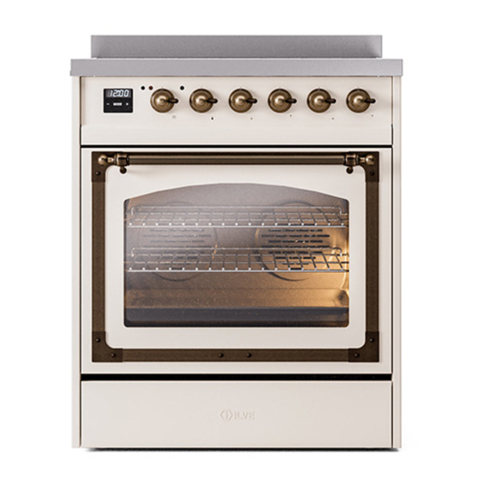 ILVE Nostalgie II Noblesse 30" Antique White Induction Range with 4 Elements Triple Glass Door
