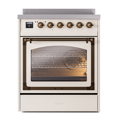 ILVE Nostalgie II Noblesse 30" Antique White Induction Range with 4 Elements Triple Glass Door