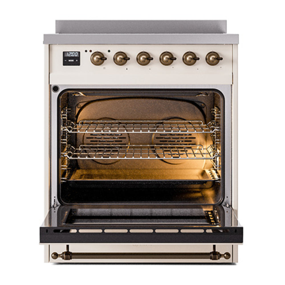 ILVE Nostalgie II Noblesse 30" Antique White Induction Range with 4 Elements Triple Glass Door
