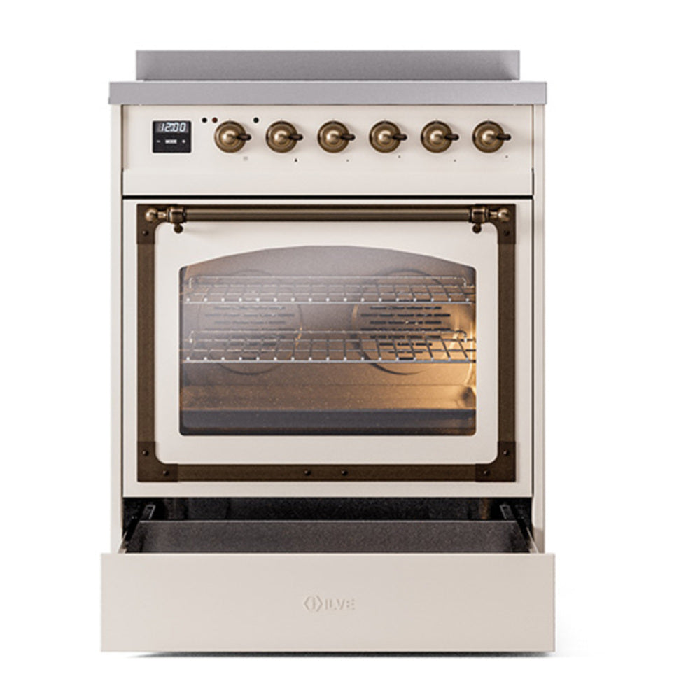 ILVE Nostalgie II Noblesse 30" Antique White Induction Range with 4 Elements Triple Glass Door
