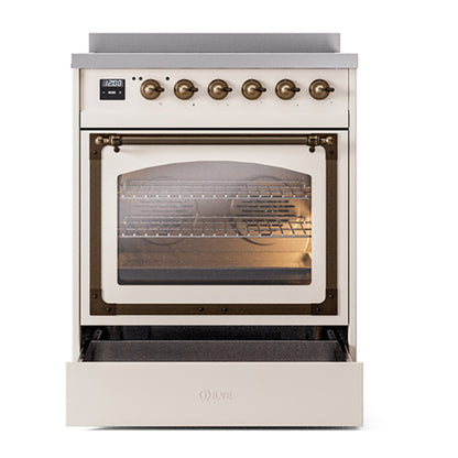 ILVE Nostalgie II Noblesse 30" Antique White Induction Range with 4 Elements Triple Glass Door
