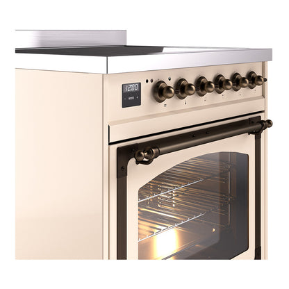 ILVE Nostalgie II Noblesse 30" Antique White Induction Range with 4 Elements Triple Glass Door
