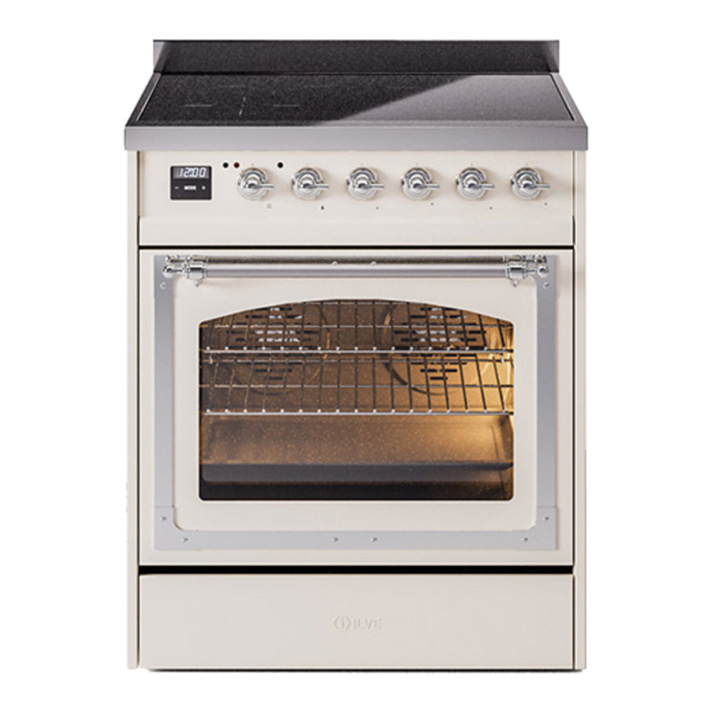 ILVE Nostalgie II Noblesse 30" Antique White Induction Range with 4 Elements Triple Glass Door