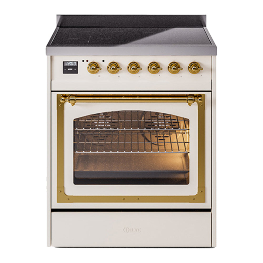 ILVE Nostalgie II Noblesse 30" Antique White Induction Range with 4 Elements Triple Glass Door