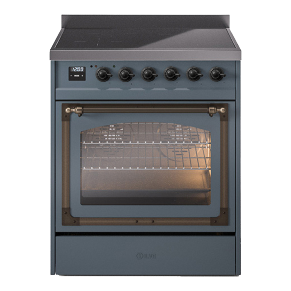ILVE Nostalgie II Noblesse 30" Blue Grey Induction Range with 4 Elements Triple Glass Door