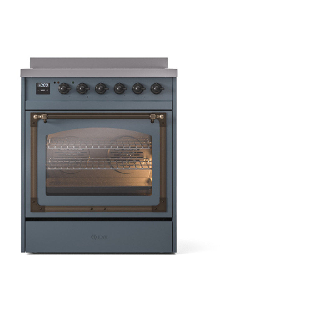 ILVE Nostalgie II Noblesse 30" Blue Grey Induction Range with 4 Elements Triple Glass Door