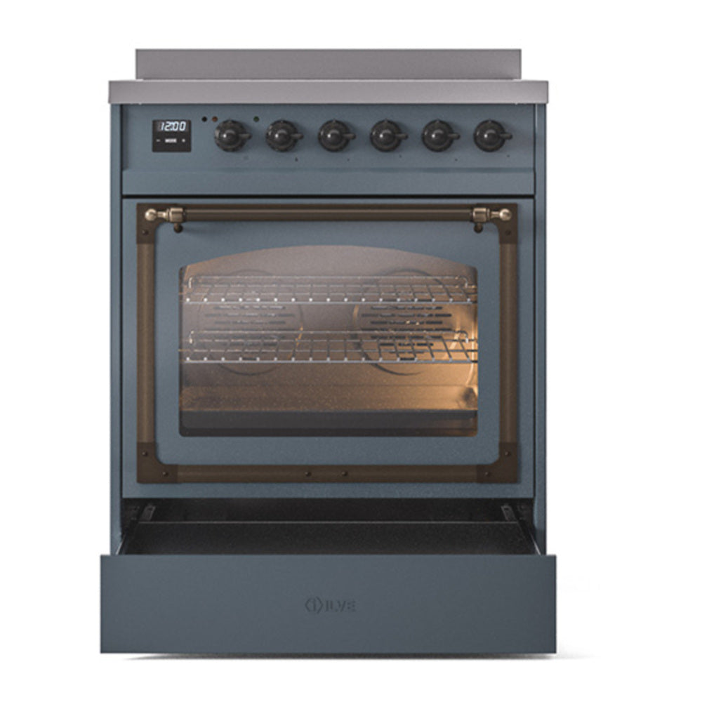 ILVE Nostalgie II Noblesse 30" Blue Grey Induction Range with 4 Elements Triple Glass Door