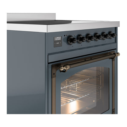 ILVE Nostalgie II Noblesse 30" Blue Grey Induction Range with 4 Elements Triple Glass Door