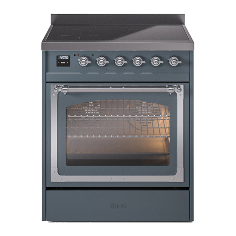 ILVE Nostalgie II Noblesse 30" Blue Grey Induction Range with 4 Elements Triple Glass Door
