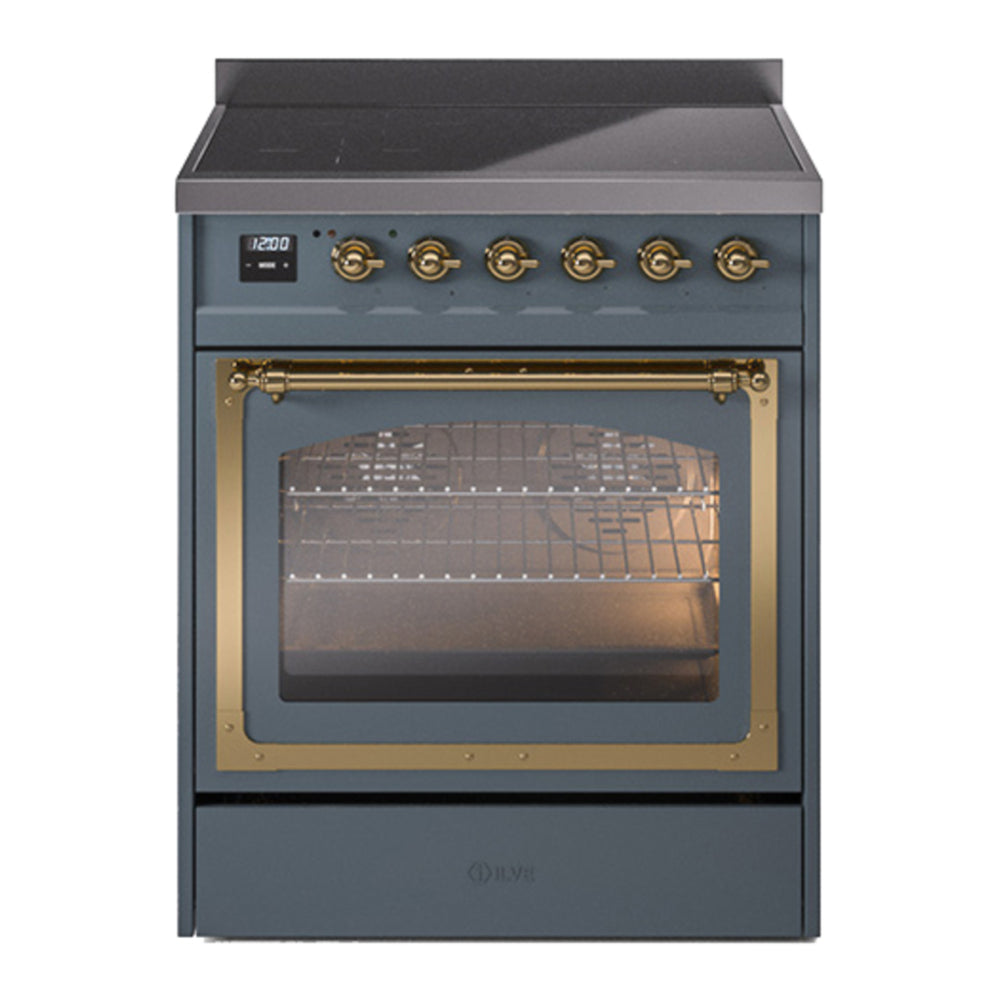 ILVE Nostalgie II Noblesse 30" Blue Grey Induction Range with 4 Elements Triple Glass Door