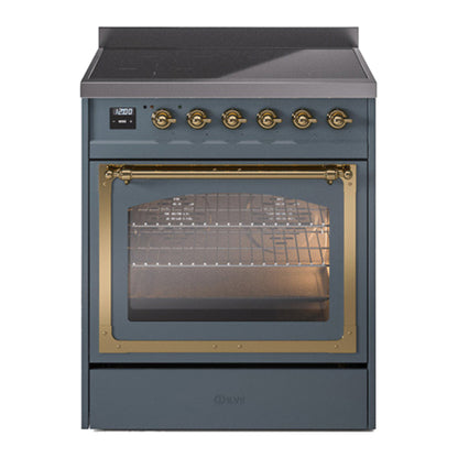 ILVE Nostalgie II Noblesse 30" Blue Grey Induction Range with 4 Elements Triple Glass Door