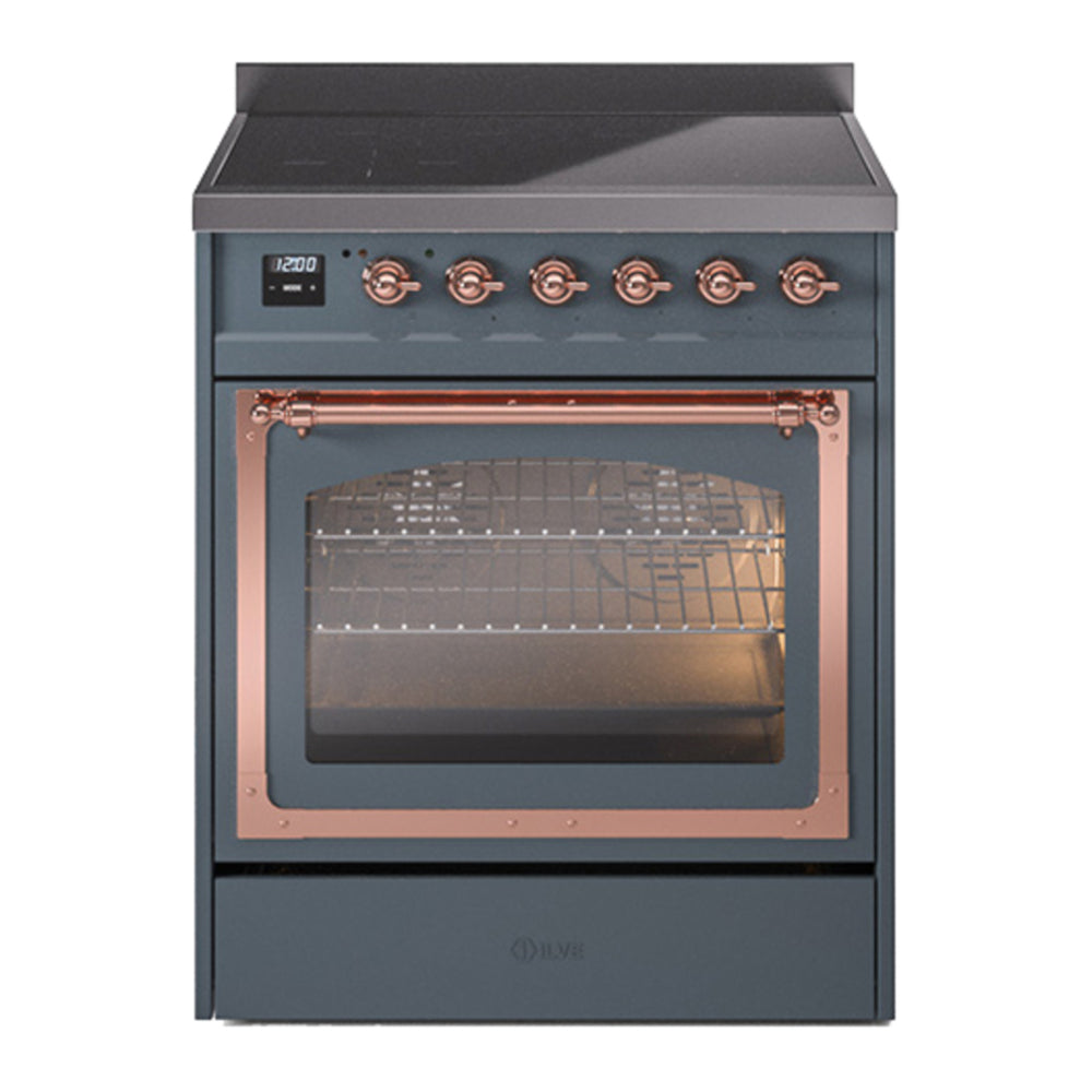 ILVE Nostalgie II Noblesse 30" Blue Grey Induction Range with 4 Elements Triple Glass Door