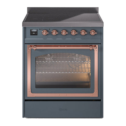 ILVE Nostalgie II Noblesse 30" Blue Grey Induction Range with 4 Elements Triple Glass Door
