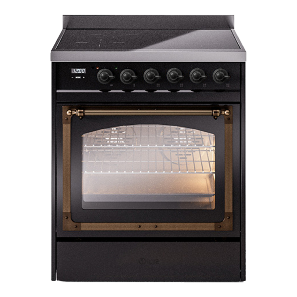 ILVE Nostalgie II Noblesse 30" Glossy Black Induction Range with 4 Elements Triple Glass Door