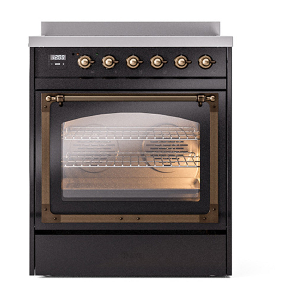 ILVE Nostalgie II Noblesse 30" Glossy Black Induction Range with 4 Elements Triple Glass Door