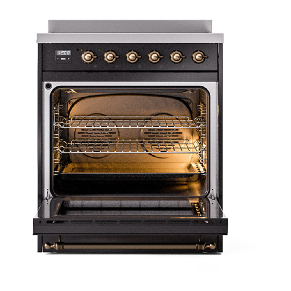ILVE Nostalgie II Noblesse 30" Glossy Black Induction Range with 4 Elements Triple Glass Door