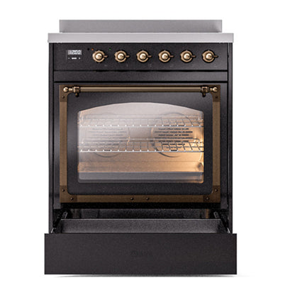 ILVE Nostalgie II Noblesse 30" Glossy Black Induction Range with 4 Elements Triple Glass Door
