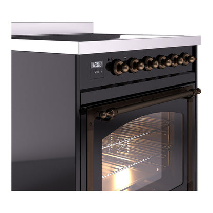 ILVE Nostalgie II Noblesse 30" Glossy Black Induction Range with 4 Elements Triple Glass Door