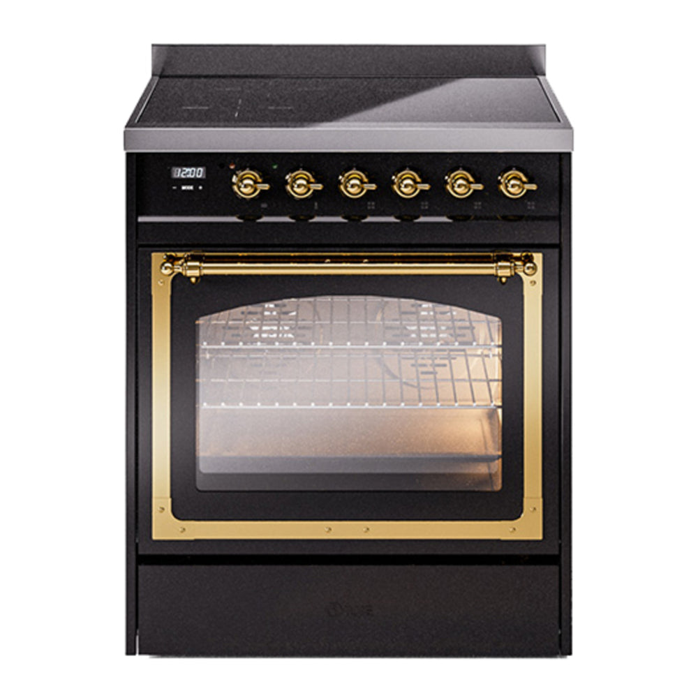 ILVE Nostalgie II Noblesse 30" Glossy Black Induction Range with 4 Elements Triple Glass Door