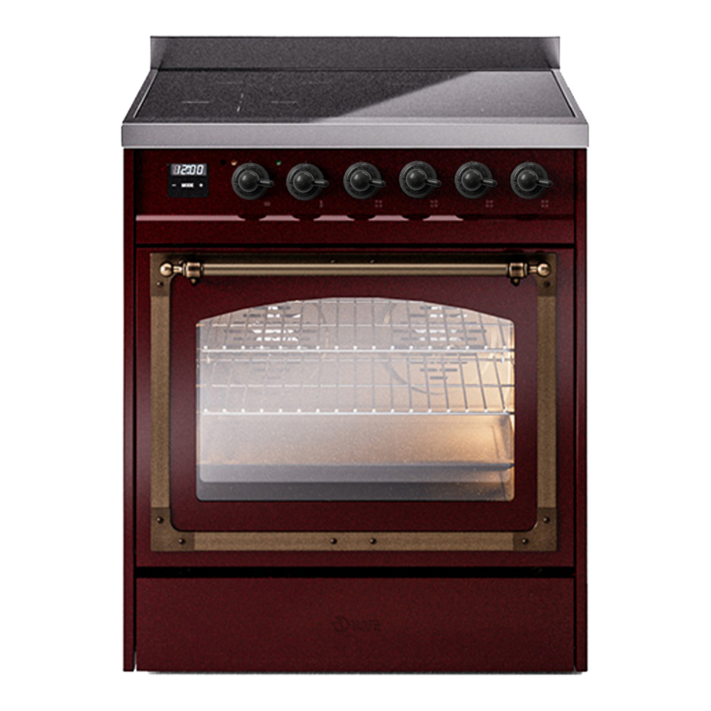 ILVE Nostalgie II Noblesse 30" Burgundy Induction Range with 4 Elements Triple Glass Door