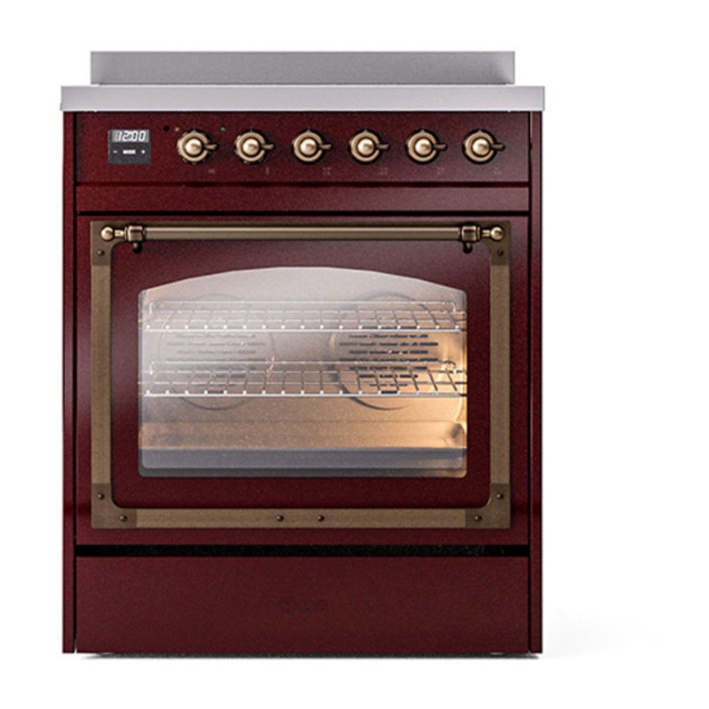 ILVE Nostalgie II Noblesse 30" Burgundy Induction Range with 4 Elements Triple Glass Door